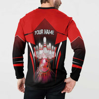 Red Bowling Strike Graphic Button Sweatshirt with Pins and Ball and Custom Name Design - Wonder Print Shop