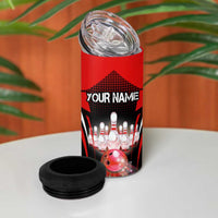Red Bowling Strike Graphic 4 in 1 Can Cooler Tumbler with Pins and Ball and Custom Name Design - Wonder Print Shop