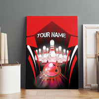 Red Bowling Strike Graphic Canvas Wall Art with Pins and Ball and Custom Name Design - Wonder Print Shop