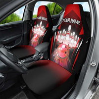 Red Bowling Strike Graphic Car Seat Cover with Pins and Ball and Custom Name Design - Wonder Print Shop