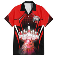 Red Bowling Strike Graphic Family Matching Long Sleeve Bodycon Dress and Hawaiian Shirt with Pins and Ball and Custom Name Design - Wonder Print Shop