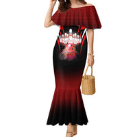 Red Bowling Strike Graphic Family Matching Mermaid Dress and Hawaiian Shirt with Pins and Ball and Custom Name Design - Wonder Print Shop