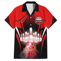 Red Bowling Strike Graphic Family Matching Short Sleeve Bodycon Dress and Hawaiian Shirt with Pins and Ball and Custom Name Design - Wonder Print Shop