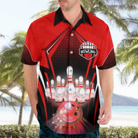 Red Bowling Strike Graphic Hawaiian Shirt with Pins and Ball and Custom Name Design - Wonder Print Shop