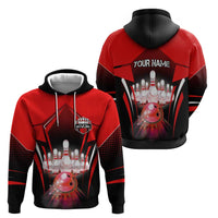 Red Bowling Strike Graphic Hoodie with Pins and Ball and Custom Name Design - Wonder Print Shop