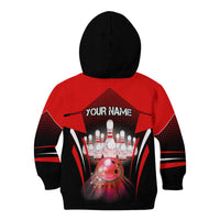Red Bowling Strike Graphic Kid Hoodie with Pins and Ball and Custom Name Design - Wonder Print Shop