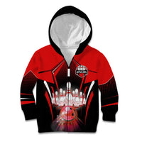 Red Bowling Strike Graphic Kid Hoodie with Pins and Ball and Custom Name Design - Wonder Print Shop