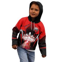 Red Bowling Strike Graphic Kid Hoodie with Pins and Ball and Custom Name Design - Wonder Print Shop