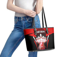 Red Bowling Strike Graphic Leather Tote Bag with Pins and Ball and Custom Name Design - Wonder Print Shop