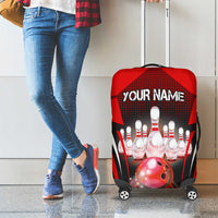 Red Bowling Strike Graphic Luggage Cover with Pins and Ball and Custom Name Design - Wonder Print Shop