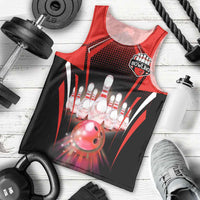Red Bowling Strike Graphic Men Tank Top with Pins and Ball and Custom Name Design - Wonder Print Shop