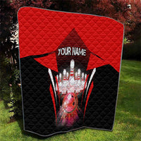 Red Bowling Strike Graphic Quilt with Pins and Ball and Custom Name Design - Wonder Print Shop