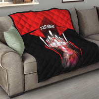 Red Bowling Strike Graphic Quilt with Pins and Ball and Custom Name Design - Wonder Print Shop