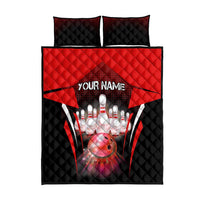 Red Bowling Strike Graphic Quilt Bed Set with Pins and Ball and Custom Name Design - Wonder Print Shop