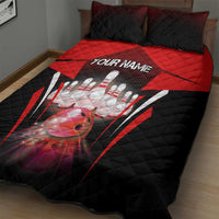 Red Bowling Strike Graphic Quilt Bed Set with Pins and Ball and Custom Name Design - Wonder Print Shop