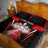 Red Bowling Strike Graphic Quilt Bed Set with Pins and Ball and Custom Name Design - Wonder Print Shop