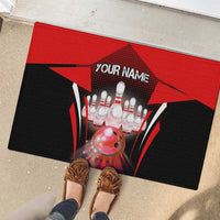 Red Bowling Strike Graphic Rubber Doormat with Pins and Ball and Custom Name Design - Wonder Print Shop