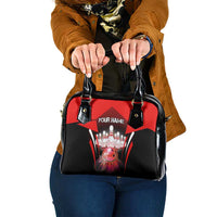 Red Bowling Strike Graphic Shoulder Handbag with Pins and Ball and Custom Name Design - Wonder Print Shop