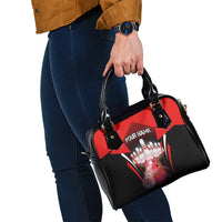 Red Bowling Strike Graphic Shoulder Handbag with Pins and Ball and Custom Name Design - Wonder Print Shop