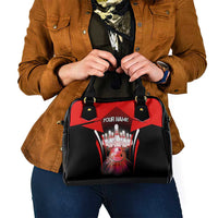 Red Bowling Strike Graphic Shoulder Handbag with Pins and Ball and Custom Name Design - Wonder Print Shop