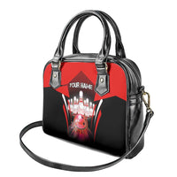 Red Bowling Strike Graphic Shoulder Handbag with Pins and Ball and Custom Name Design - Wonder Print Shop