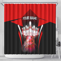 Red Bowling Strike Graphic Shower Curtain with Pins and Ball and Custom Name Design - Wonder Print Shop