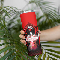 Red Bowling Strike Graphic Skinny Tumbler with Pins and Ball and Custom Name Design - Wonder Print Shop