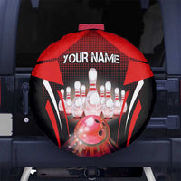 Red Bowling Strike Graphic Spare Tire Cover with Pins and Ball and Custom Name Design - Wonder Print Shop