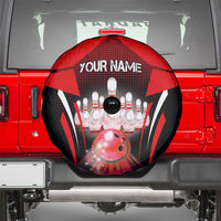 Red Bowling Strike Graphic Spare Tire Cover with Pins and Ball and Custom Name Design - Wonder Print Shop