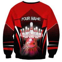 Red Bowling Strike Graphic Sweatshirt with Pins and Ball and Custom Name Design - Wonder Print Shop