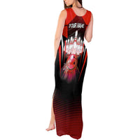 Red Bowling Strike Graphic Tank Maxi Dress with Pins and Ball and Custom Name Design - Wonder Print Shop