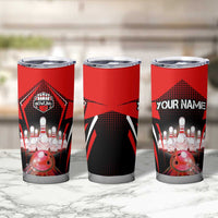 Red Bowling Strike Graphic Tumbler Cup with Pins and Ball and Custom Name Design - Wonder Print Shop