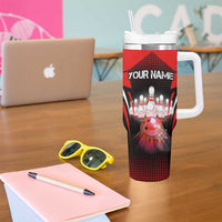 Red Bowling Strike Graphic Tumbler With Handle with Pins and Ball and Custom Name Design - Wonder Print Shop