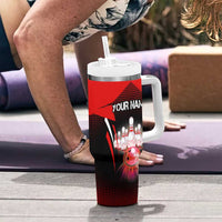 Red Bowling Strike Graphic Tumbler With Handle with Pins and Ball and Custom Name Design - Wonder Print Shop