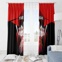 Red Bowling Strike Graphic Window Curtain with Pins and Ball and Custom Name Design - Wonder Print Shop