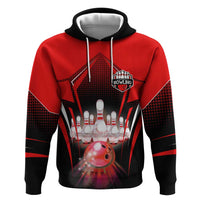 Red Bowling Strike Graphic Zip Hoodie with Pins and Ball and Custom Name Design - Wonder Print Shop