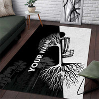 Black and White Disc Golf Tree Graphic Area Rug with Roots Silhouette and Custom Name Design - Wonder Print Shop