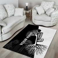 Black and White Disc Golf Tree Graphic Area Rug with Roots Silhouette and Custom Name Design - Wonder Print Shop