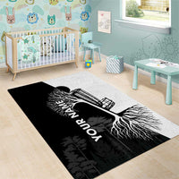 Black and White Disc Golf Tree Graphic Area Rug with Roots Silhouette and Custom Name Design - Wonder Print Shop