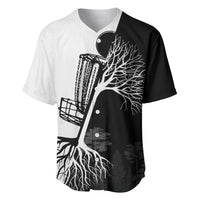 Black and White Disc Golf Tree Graphic Baseball Jersey with Roots Silhouette and Custom Name Design - Wonder Print Shop