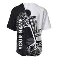 Black and White Disc Golf Tree Graphic Baseball Jersey with Roots Silhouette and Custom Name Design - Wonder Print Shop