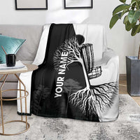 Black and White Disc Golf Tree Graphic Blanket with Roots Silhouette and Custom Name Design - Wonder Print Shop