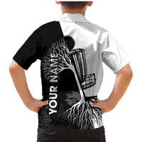Black and White Disc Golf Tree Graphic Family Matching Mermaid Dress and Hawaiian Shirt with Roots Silhouette and Custom Name Design - Wonder Print Shop