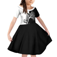 Black and White Disc Golf Tree Graphic Family Matching Off Shoulder Short Dress and Hawaiian Shirt with Roots Silhouette and Custom Name Design - Wonder Print Shop