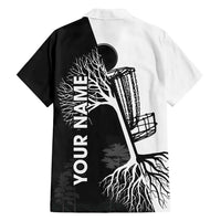 Black and White Disc Golf Tree Graphic Family Matching Off Shoulder Short Dress and Hawaiian Shirt with Roots Silhouette and Custom Name Design - Wonder Print Shop