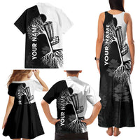 Black and White Disc Golf Tree Graphic Family Matching Tank Maxi Dress and Hawaiian Shirt with Roots Silhouette and Custom Name Design - Wonder Print Shop