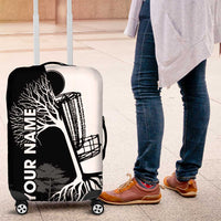 Black and White Disc Golf Tree Graphic Luggage Cover with Roots Silhouette and Custom Name Design - Wonder Print Shop
