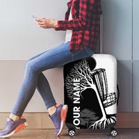 Black and White Disc Golf Tree Graphic Luggage Cover with Roots Silhouette and Custom Name Design - Wonder Print Shop