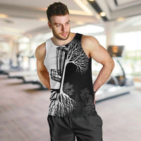 Black and White Disc Golf Tree Graphic Men Tank Top with Roots Silhouette and Custom Name Design - Wonder Print Shop