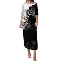 Black and White Disc Golf Tree Graphic Puletasi with Roots Silhouette and Custom Name Design - Wonder Print Shop